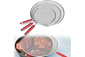 BAOSROY Protector Salpicaduras Cocina,3pcs Antisalpicaduras Cocina,Pantalla Antisalpicaduras,Tapa Antisalpicaduras con Mango,Protector Pantalla Antisalpicaduras Acero Inoxidable
