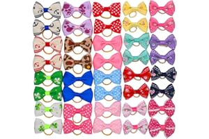 HOLLIHI Lot de 40 Nœuds de Ruban Gros Grain avec Élastiques en Caoutchouc Accessoires de Toilettage pour Chiens Chats à Poils Longs