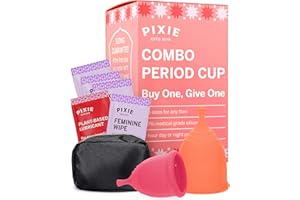 Pixie Cup 2 Soft Menstrual Cups - Ranked 1 for Most Comfortable Reusable Period Cup - Buy One We Give One - Includes Ebook Guide, Wipes, Lube, & Storage Bag - Tampon and Pad Alternative