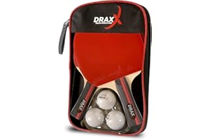 DRAXX Sports Raquette de Ping Pong | Set Tennis de Table kit + Sacoche de Protection | balles | Jeu sur Tables exterieure Enfant Adulte idée Cadeau Noel Housse Couleur Carbon Pochette