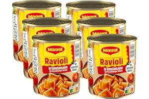 MAGGI Ravioli in Tomatensauce, Teigtaschen gefüllt mit würzigem Fleisch, in fruchtiger Tomatensauce, leckeres Fertiggericht, ideal für Camping, 6er Pack (6 x 800g)