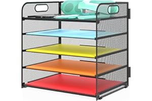 VIKMYER Organizzatore di Lettere e File Mesh Desk, Smistatore di Carta per il Titolare della Cartella di File di Office Letter (Nero-5 Tray)