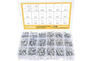 Knpwer 1110 Pcs Rivets Aveugles en Aluminium,20 Tailles Assortiment de Rivets Pop, Rivets Pop pour Métal