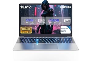 DMDFJY 15.6" Laptop – N150 (Up to 3.6GHz) 16GB RAM, 512GB SSD, USB 3.0/HDMI Connectivity, Fingerprint Security, WiFi 5 & Bluetooth 4.2, Laptops PC RGB Illuminated Keyboard