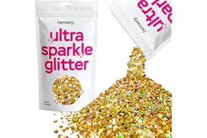 HEMWAY Gold Holographic Super Chunky Ultra Sparkle Glitter, 100g / 3.5oz Glitters Powder Packs for Resin, Craft Glitter for Tumblers Candle Slime, Festival Body Face Nail Glitter Gold Holographic