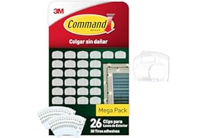Command Clips para Colgar Luces en Exteriores, 26 Clips y 30 Tiras Adhesivas - Decora Sin Dejar Marcas, Agujeros o Residuos Pegajosos