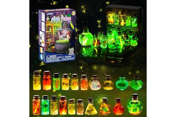LDomet Kit de fabrication de potions magiques pour enfants - mélange de 20 bouteilles de potions de sorcière lumineuses - décorations de Noël, cadeaux d'anniversaire pour les garçons de 6 7 8 9 10+