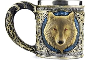 Ezeso, taza para café con lobo, resina de acero inoxidable, tazas para viajes, té, vino y cerveza, acero inoxidable, Mug