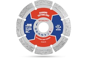 WORKPRO 115mm Diamond Cutting Disc (4.5") Segmented Blade for Angle Grinder - Concrete, Stone, Masonry, Tile - OSA Safety Certified (1-Pack)