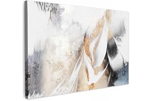 MuchoWow© Impression sur Toile Decoration Murale Peinture 90x60 cm Tableaux Decoratifs Muraux Décoration Chambre Luxe - Abstrait - Or - Blanc