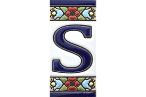 ART ESCUDELLERS House letters 3 inch. Handpainted house letter tiles for signs, addresses and names. Address numbers for houses. House address numbers and letters. Design Design FLORES MINI 2,87" x 1,38" (LETTER S)