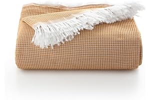 GAMUSI Colcha Multiusos Cama y Sofa. Plaid Foulard cubrecama Mantas de Sofa Suave y Transpirable algodón Nido de Abeja - 180x140 cm, Mostaza