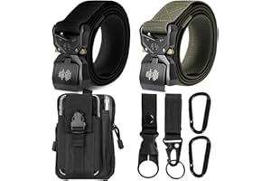 CORPOWER 2 x Cinturone Tattico Militare Uomo, Lunghezza 120cm Cintura Tattica Larghezza 3.8 cm, Nylon Cintura da Lavoro Uomo, Fibbia in Metallo a Sgancio Rapido, Regalo con Sacchetto Molle Tattico e Gancio