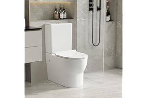 Robanmoa Modern Close Coupled Toilet Back to Wall Bathroom Toilets White Ceramic WC Pan with UF Soft Close Seat Dual Flush Cistern Oval Style Elegant Comfort Elongated Toilet