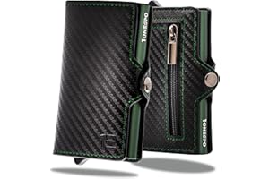 1ONESPO Porta Carte di Credito Uomo - Portacarte Slim con Portamonete e Contanti - Porta tessere e documenti tascabile protezione RFID, Carbon Verde