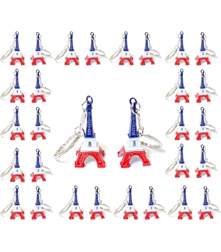 Juvale Porte-clés Monuments de Paris, 6 Porte-Clés Souvenir de France, avec Tour Eiffel, Drapeau français, Arc de Triomphe