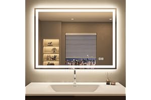 STARLEAD 60x80 cm Bathroom-Mirror-with-LED-Lights, LED-Bathroom-Wall-Mirror with Anti-Fog, 3 Colors Dimmable, Memory Function, HD Tempered Glass, IP44, Horizontal/Vertical