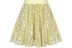 GRACE KARIN Mädchen Süß Pailletten Faltenrock Elegant A-Linie Party Prinzessin Rock mit Elastischen Taille