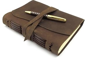 SOVEREIGN-GEAR Journal Carnet de notes en cuir, A5 vintage relié en cuir, fait à la main pour lui et pour elle, journal de voyage vintage - Pages Blanches idéal Cahier Carnet de Croquis + stylo 20x15cm
