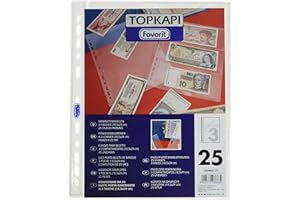 ELBA Favorit 100460127 Buste Foratura Universale Porta Banconote, Formato Interno 18 x 8 (x3) cm, Finitura Liscia, Apertura Tasche Laterale, Adatte per Collezioni, Confezione da 25 Pezzi, Trasparenti