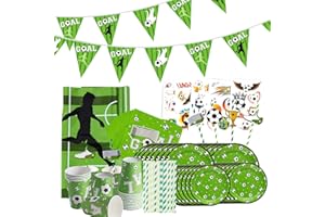 Easy Joy 71er-Set Fußball Geburtstag Deko, Fußball Thema Partygeschirr 32 Pappteller 16 Pappbecher 16 Strohhalme 5 Tattoo-Aufkleber Banner Tischtuch für Weltmeisterschaft Party Geburtstag Junge Kinder