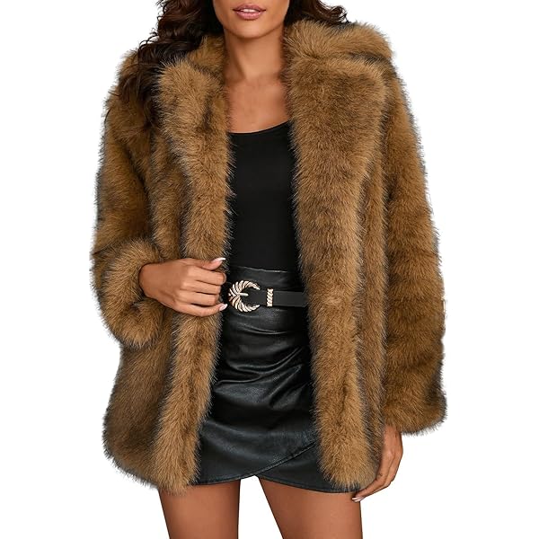 GOBIWM Damen Kunstpelz Mantel - Flauschiger Wintermantel Mit Kapuze