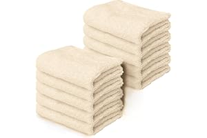 Makooz 10 Pc Face Flannels Pack – 500 GSM 100% Egyptian Cotton Towel Set - Quick Dry and Absorbent Wash Cloth - Easy Drying Kitchen and Bath Flannel for Home Spa and Professional Use (Cream 30x30 CM)