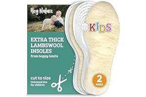 Hey Nature 2 Pairs Warm Kids Insoles, Cut to Size/Lambswool, Natural Foot Warmers. Children's Boot Liner or Welly Liners. Wool Not Sheepskin