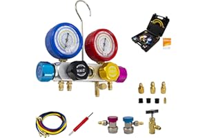BACOENG 4-Wege Klimaanlage Auto Befüllen Set, R134a Kältemittel Nachfüllset mit 150cm Schlauchset Schnellkupplung, Manifold Gauge Set Geeignet für Kältemittel R134A R410A R22