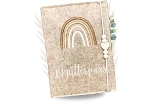 MALINO Premium Mutterpasshülle aus Filz für deutschen Mutterpass - mit Fächer für Ultraschallbild, Impfpass, Versichertenkarte - Handmade Mutterpass Schutzhülle - Lucky Rainbow