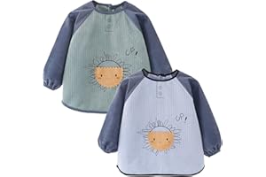 Happy Cherry - Babero Impermeable Bebé con Manga Niño Niña Babi Escolar Infantil para Pintura Jugar Comer Blusón Baby Guardería - 1-5 Años