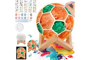 LUNRIWIS Paint Your Own Football Lamp Kit, DIY World Cup 3D Night Light with Wooden Stand & Football Stickers, 5 6 7 8 9 10 Year Old Girls Boys Arts and Crafts Kits, Football Gift Toys