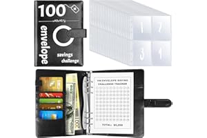 XINRONGDA 100 Envelope Savings Challenge Binder - Raccoglitore da 100 Buste, A5 Agenda Risparmio Soldi, Raccoglitore da Buste, Raccoglitore di Risparmio, Budget Binder per Risparmia il Denaro Challenge(Nero)