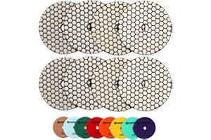 HIGHDRIL Diamante Lucidatura Pad - 8 pezzi (#30-3000) Set Tamponi Lucidatura Secco 125MM per Granito Pietra Marmo Pavimento, Kit di Pad di Lucidatura per Trapano Smerigliatrice Lucidatrice