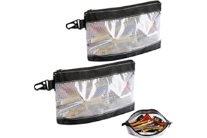 FRETONBA Small Tool Pouch with Hanging Buckle, 2 Pcs Pvc Zippper Tool Bag with Mesh Window, Waterproof and Antistatic Pouch Bag for Spanner, Plier, Screw Storage Organiser, Transparent