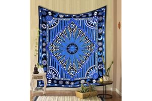 THE ART BOX Hippie Mandala Sole Luna Bruciare Sole Psychedelic Arazzo Blu - 135x160 cm Indiano Cotone Celeste Bohemian Parete Pianeta Trippy Arazzi