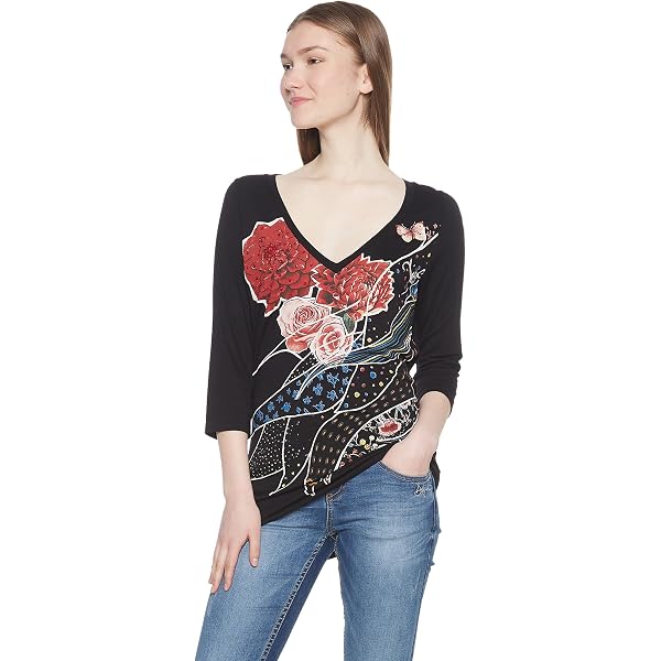 T-shirt Desigual Femme Taille L - Multicolore Floral Brodé - Neuf Sans étiquettes