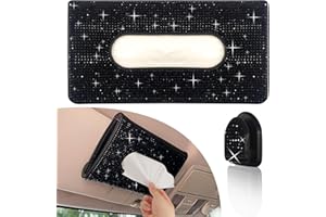 Car Sun Visor Tissue Box Holder,Dermasy Hanging Car Sparkly Crystal PU Leather Napkin Case Holder Bling car Accessories for Women and Ladies (Black)