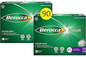 Berocca® Energie Cassis- Multivitamines et Minéraux -Vitamine C, B3, B5, B1, B12, Magnésium et Zinc - Complément alimentaire - Aide à réduire la fatigue - 2X45 comprimés effervescents