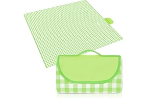 Eucomir Picnic Blanket Waterproof 200 x 200CM,Picnic Mat With Carrying Handle Strap,Portable Foldable Outdoor Rug, For Travel Festival Camping-Green and White