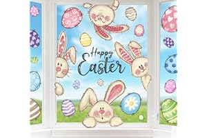 XOYTN 6 Sheets Easter Window Clings，Reusable Double-Sided Easter Bunny Rabbit Egg Window Decals Stickers for Easter Party Home School Office Shop Window Decorations