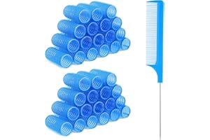 TUCNOEU 18pcs Self Grip Hair Rollers with Small Comb,Heatless Hair Curler,Plastic Blue Small Hair Rollers for Pro Salon Hairdressing and DIY Hairstyles (0.98 X 2.44 Inch)