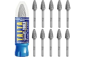 TAITATOOLS Carbide Burr 1/4" Shank, SF-3 Tungsten Double Cut Rotary Die Grinder Bits - Cutting Burrs for Milwaukee, Dewalt and Makita Die Grinder Accessories - Wood Carving Metal Working & Sturdy Storage Case