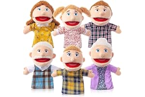 TRANSPLANT 6 Pcs Family Members Hand Puppets - 12 Inch Mouth Opening Plush Toys for Kids Storytelling & Imaginative Pretend Play