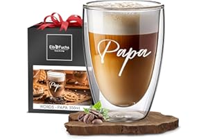 ElbFuchs® Verre à latte macchiato à double paroi - Pour papa - 1 x 350 ml - Idée cadeau pour papa - Cadeau d'anniversaire idéal pour les pères ou les futurs papas - Verre avec gravure pour la fête des