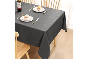 smiry Linen Table Cloth Rectangle 140x180 cm Wipe Clean Tablecloth Water Resistant Table Cover for Kitchen, Party Decorations - Dark Grey