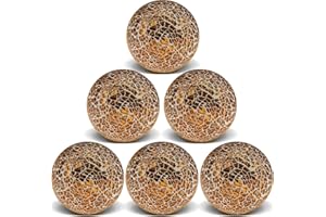Yatinkim Centerpiece Decorative Glass Balls 8.5cm Mosaic Orbs 6 PCS Gold Sphere Decor Ball Set for Bowls Vases Dining Table Modern Living Room House
