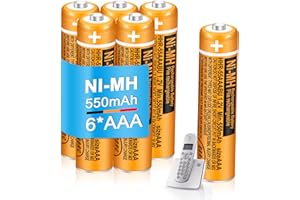 BENNTOP 6 Pack 550mAh 1.2V AAA Rechargeable Batteries HHR-55AAABU NI-MH for Panasonic Handsets Replacement Battery for BT Gigaset Cordless Phones Home Office Daily Use