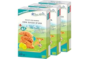 FLEUR ALPINE Biscotti Baby con Succo d'Uva, 3x120g I Snack Alimento Completo per Bambini dai 6 Mesi in Su I Snack Fette Biscottate Integrali senza Zuccheri Aggiunti I 18x2 Biscotti