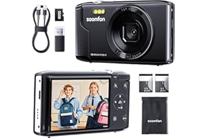 SOOMFON Appareil Photo Numérique Max 72MP avec vidéo 1080P, Digital Camera Zoom 16X 19 Filtres, Appareil Photo Compact avec 2 Batteries et Carte 32 Go, Digital Camera pour Adulte/Débutant/Enfant-Noir